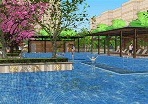 现代风格小区中庭游泳池景观方案ＳＵ模型