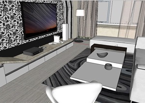 一套现代简约客厅与餐厅室内设计SU(草图大师)模型