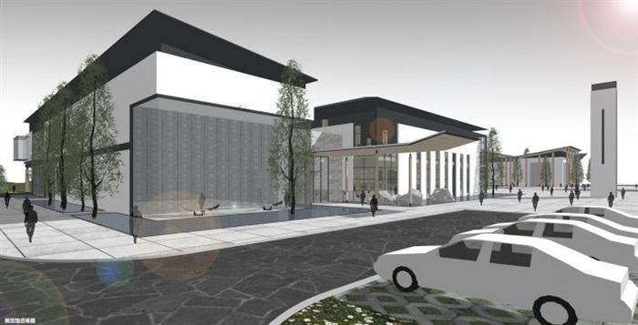一个新中式规划展览馆建筑方案SU模型(13)