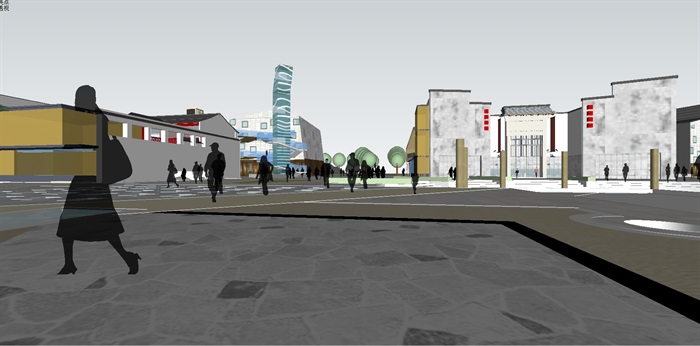 现代风格滨湖商业广场建筑设计SU模型