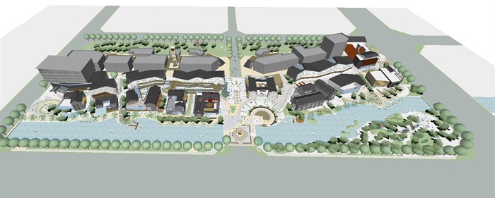 现代风格滨湖商业广场建筑设计SU模型