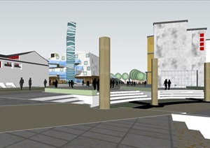 现代风格滨湖商业广场建筑设计SU(草图大师)模型