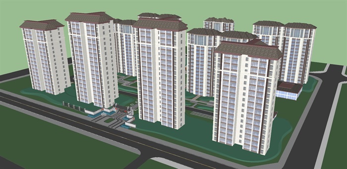 新中式小区住宅建筑及景观su模型