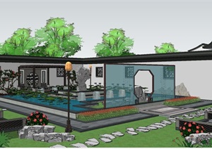 新中式庭院景观方案SU(草图大师)模型