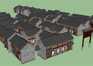 一个仿古商业街建筑方案SU(草图大师)模型