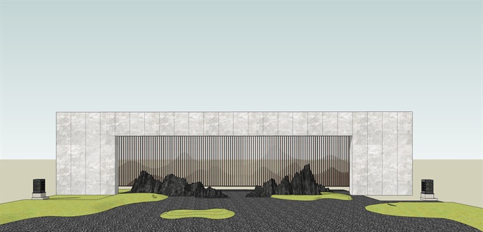 原创12款新中式禅意山水景观墙su模型(8)