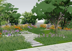 现代休闲绿地花园庭院景观SU(草图大师)模型