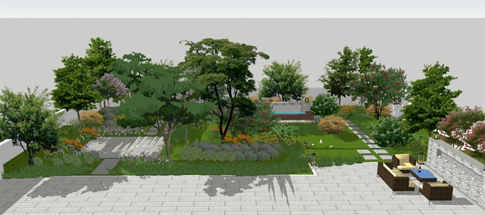现代休闲绿地花园庭院景观SU模型