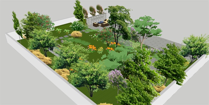 现代休闲绿地花园庭院景观SU模型