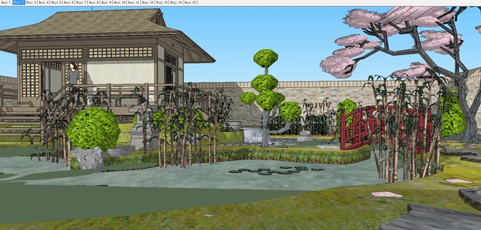 日式花园庭院方案SU模型(3)