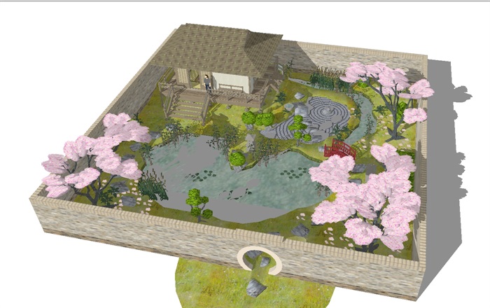 日式花园庭院方案SU模型(8)