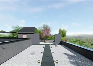 新中式庭院花园绿化设计SU(草图大师)模型