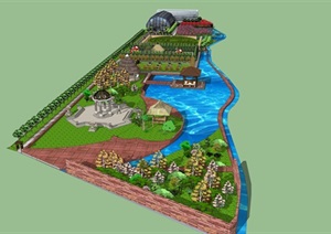 现代湿地公园详细景观SU(草图大师)模型