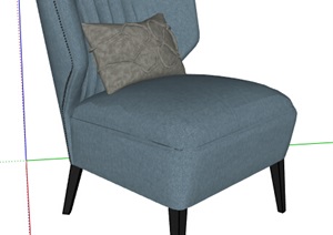 灰蓝色布艺单人沙发设计SU(草图大师)模型