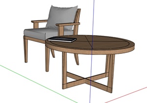 木制沙发椅及木茶几设计SU(草图大师)模型