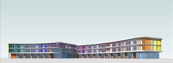创意L型彩虹色渐变建筑格栅表皮幼儿园设计(1)