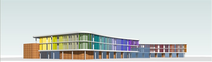 创意L型彩虹色渐变建筑格栅表皮幼儿园设计(2)