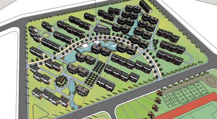 大型斜列式有机水系景观开放式住宅小区规划设计(5)