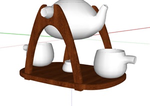 原木茶杯陈设架与白色茶杯