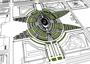 椭圆象形花瓣式城市中心广场景观与商业会议展览中心综合体
