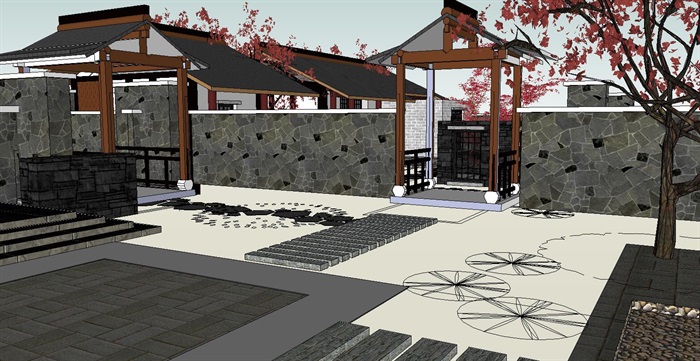居住住宅中式禅意日式精致庭院景观设计(4)