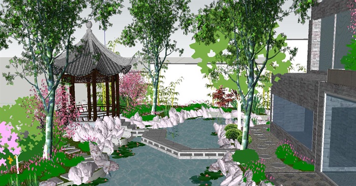居住住宅中式禅意日式精致庭院景观设计(5)