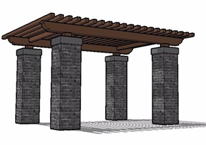 现代木栅条柱体廊架设计SU(草图大师)模型