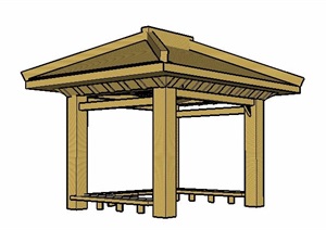 简约中式木亭单体SU(草图大师)模型