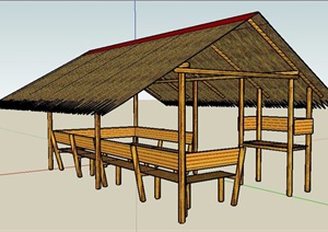 木制茅草亭设计SU(草图大师)模型