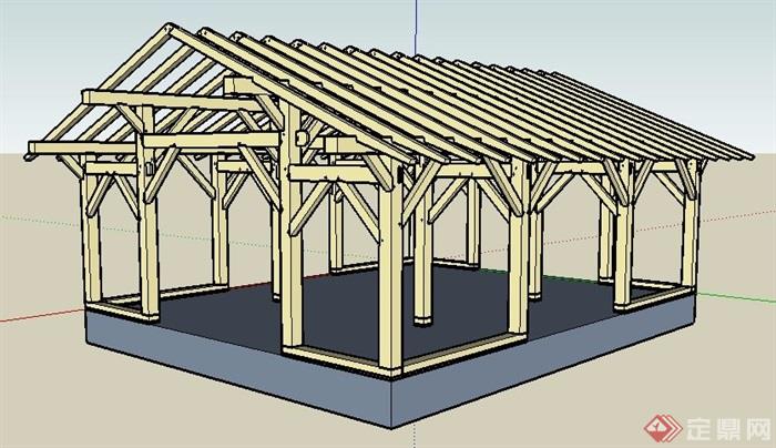 现代景观长亭木结构设计su模型