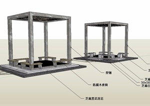 两款平顶景观凉亭设计SU(草图大师)模型