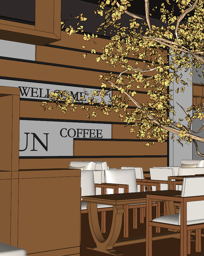 现代欧式经典木材暖色调两层咖啡馆室内设计(1)