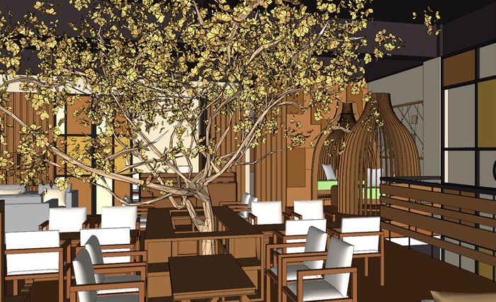 现代欧式经典木材暖色调两层咖啡馆室内设计(6)