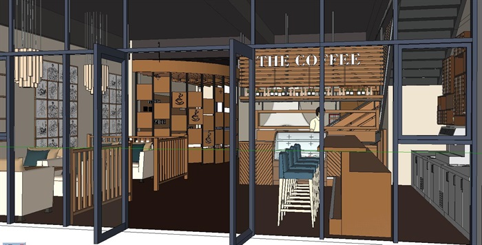 现代欧式经典木材暖色调两层咖啡馆室内设计(7)