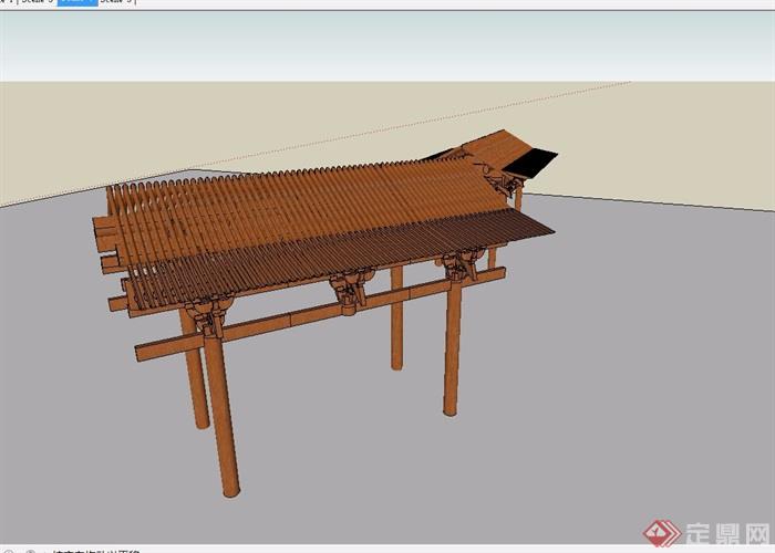 某中式木质亭子素材设计su模型