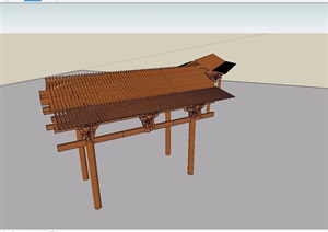 某中式木质亭子素材设计SU(草图大师)模型