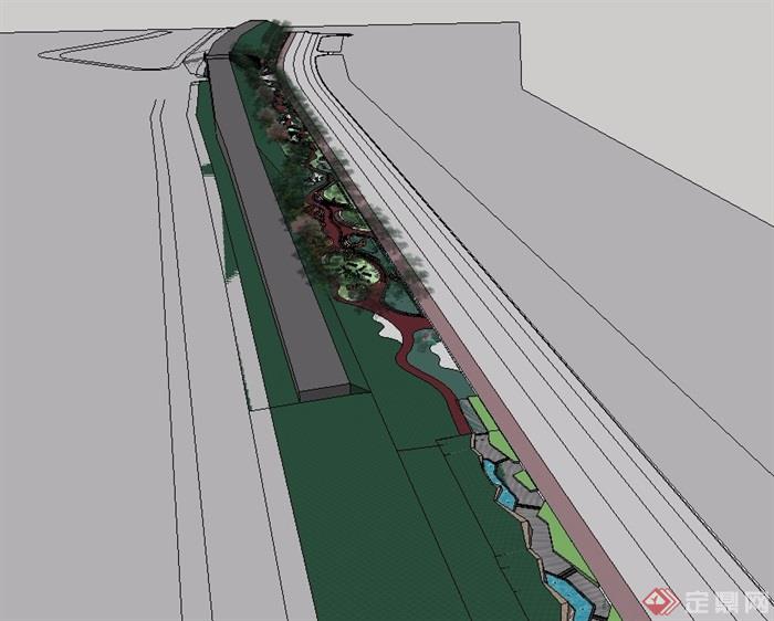 西区铁路沿线道路景观su模型