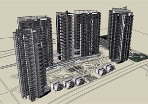现代风格小区高层建筑及酒店设计SU(草图大师)模型