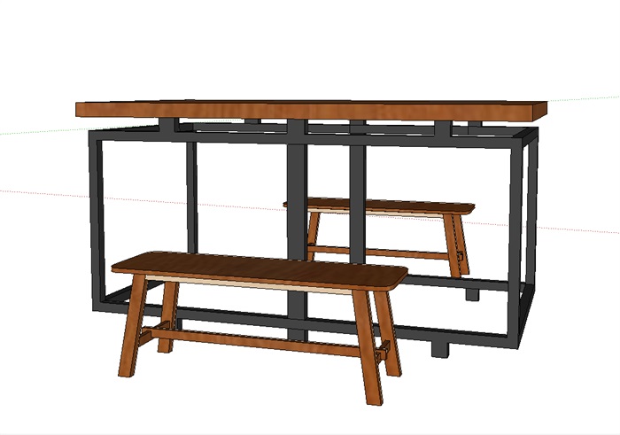 现代木制桌椅组合su模型