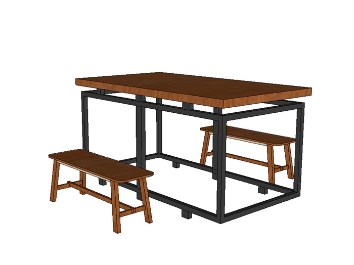 现代木制桌椅组合su模型