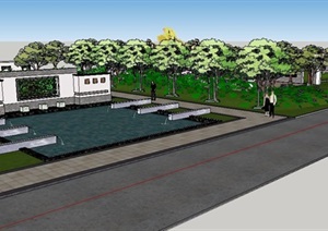 新中式小区绿化景观环境设计SU(草图大师)模型