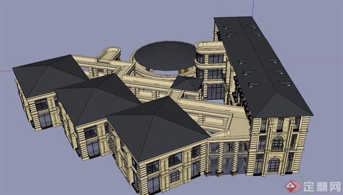 新古典幼儿园详细多层建筑su模型