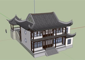 古典中式风格文化建筑俞楼设计SU(草图大师)模型