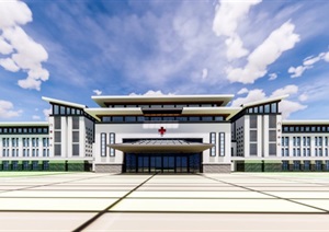 中式风格医院建筑精细SU(草图大师)模型