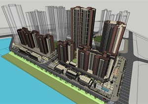 现代风格格林系列住宅高层建筑SU(草图大师)模型