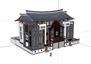 中式会所独特多层建筑设计SU(草图大师)模型