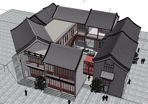 中式四合院式院落建筑设计SU(草图大师)模型