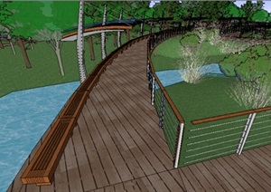 生态湿地栈道廊架SketchUp模型