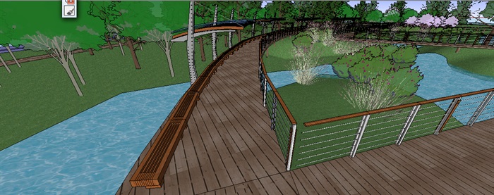生态湿地栈道廊架SketchUp模型(1)