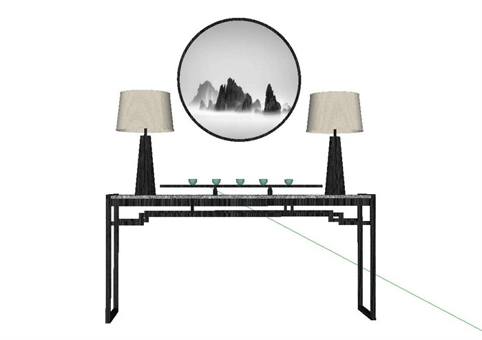 新中式案台书桌餐椅装饰柜家具集合(8)